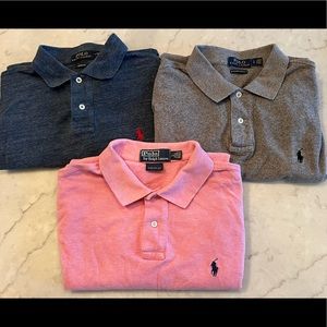 3 Polo Ralph Lauren Custom Fit Men’s Polo in heather blue, pink and gray - Large